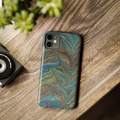 Blue and Green Italian Marbled Swirl Design, Italy Feather Phone Case, Multi-Color, Slim Phone Cases, Case-Mate IPHONE16 and all sizes