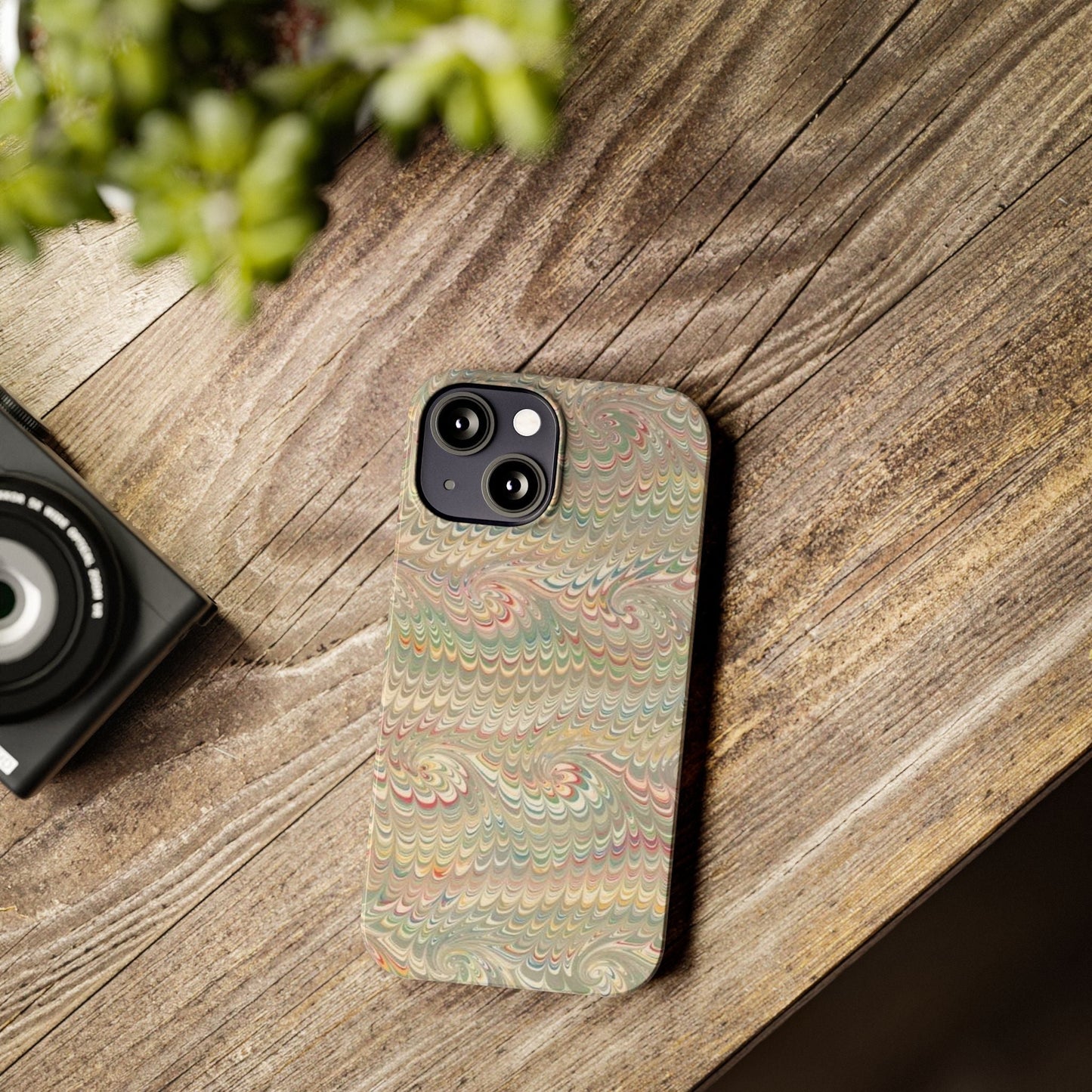 Soft Green and Multi-Colored Marbled Design, Italy Feather Phone Case, Multi-Color, Slim Phone Cases, Case-Mate IPHONE16 and all sizes