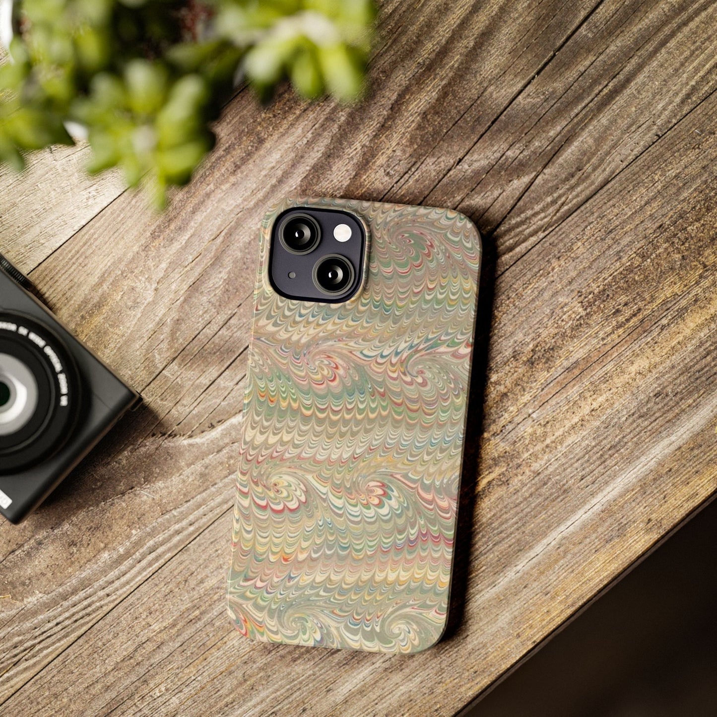 Soft Green and Multi-Colored Marbled Design, Italy Feather Phone Case, Multi-Color, Slim Phone Cases, Case-Mate IPHONE16 and all sizes